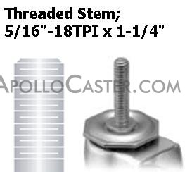 (image for) Caster; Twin; Swivel; 2-3/8 (60mm); Nylon; Threaded Stem; 5/16-18TPI x 1-1/4; Black; Zinc Body Brng; 100# (Item #69419)