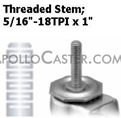 (image for) Caster; Swivel; 3" x 15/16"; Rubber (Soft; non-marking); Threaded Stem (5/16"-18TPI x 1"); Black; Precision Ball Brng; 110#; Tread brake; Thread guards (Item #65644)
