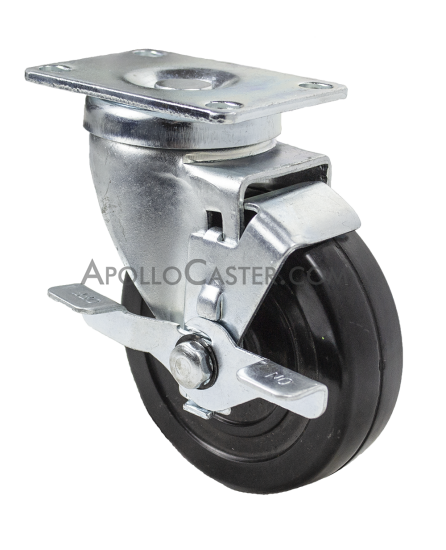 (image for) Caster; Swivel; 4" x 1-1/4"; Phenolic; Plate (2-1/2"x3-5/8"; holes: 1-3/4"x2-7/8" slotted to 3"; 5/16" bolt); Zinc; Steel Spanner; 350#; Dust Cover (Mtl); Brake (Item #63417)