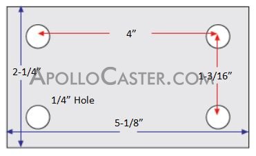 (image for) Caster; Rigid; 3" x 1-1/4"; PolyU on PolyO (Blue); Top Plate (2-1/4" x 5-1/8": holes: 1-3/16" x 4"; 1/4" bolt); Zinc; Ball Brng; 210# (Item #64629)