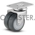 (image for) Caster; Dual Wheel; Swivel; 2"x13/16" (x2); Gray TPR Rubber; Plate (2-5/8"x3": holes:1-5/8x2 (slots to 2x2-3/8); 5/16 bolt); Prec Ball Brng; 200#; Thread Grds (Item #67307) - Click Image to Close