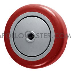 (image for) Caster; Swivel; 4" x 1-1/4"; PolyU on PolyO (Red); Plate (2-3/8"x3-5/8"; holes: 1-3/4"x2-7/8" to 3"; 5/16" bolt); Zinc; Ball Brng; 300#; Metal Dust Cover (Item #66166)