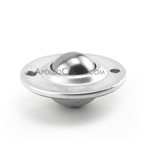 (image for) Ball Transfer; Low Profile; 1" Steel ball; Round Flange (2-1/4" diameter: two holes: 1-3/4" inch apart); Steel housing; 75#; 5/8" inch profile (Item #88820) - Click Image to Close