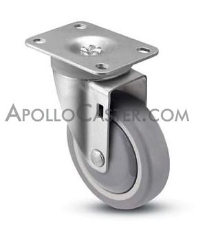(image for) Caster; Swivel; 3" x 1-1/4"; PolyU on PolyO (Gray); Plate (2-5/8"x3-3/4"; holes: 1-3/4"x2-3/4" slotted to 3"; 5/16" bolt); Prec Ball Brng; 250#; Dustcap; TG (Item #65356)