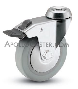 (image for) Caster; Swivel; 3" x 7/8"; Thermoplastized Rubber (Gray); Hollow Kingpin (3/8" bolt hole); Chrome; Ball Brng; 140#; Total Lock; Thread Guards (Assembled only) (Item #65068)