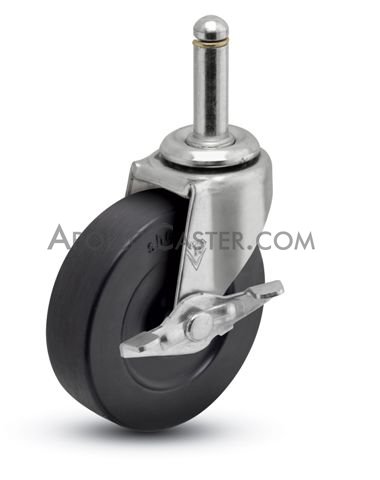 (image for) Caster; Swivel; 2-1/2" x 13/16"; Rubber (Soft; non-marking); Grip Ring (7/16" x 1-7/16"); Zinc; Plain bore; 80#; Side friction brake (Item #66216)