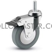 (image for) Caster; Swivel; 3" x 7/8"; Thermoplastized Rubber (Gray); Threaded Stem (3/8"-16TPI x 1"); Chrome; Ball Brng; 140#; Total Lock (Item #65274)