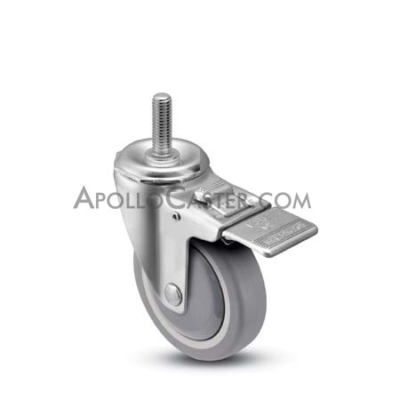(image for) Caster; Swivel; 5" x 1-1/4"; PolyU on PolyO (Gray); Threaded Stem (1/2"-13TPI x 1-1/2"); Stainless; Stainless Ball Brng; 300#; Total Lock (Mtl); Thread guards (Item #65482)