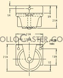 (image for) Caster; Rigid; 2" x 7/8"; Polyolefin; Side Mount Plate (1-3/4" x 2-1/4": 2 side holes 1-13/16 apart; 1 bottom hole; 3/16" bolt; Extends 9/16"); 100# (Item #66587)