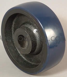 (image for) Wheel; 8" x 2"; 95A Crowned PolyU on Cast Iron (Blue); Precision Ball Brng; 1500#; 1/2" bore; 2-3/16" Hub Length (Item #89370)