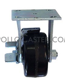 (image for) Caster; Rigid; 8" x 2"; Phenolic; Plate (4"x4-1/2"; holes: 2-5/8"x3-5/8" slots to 3"x3"; 3/8" bolt); Zinc; Roller Brng; 1250#; Tread brake (Item #63867)