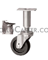 (image for) Leveling Caster; Swivel; 3"x1-1/4"; Polyolefin; Plate (2-3/8"x3-5/8"; holes: 1-3/4x2-7/8 slotted to 3; 5/16 bolt); 300#; Load height: 7.7" - 9.3"; Pedal Brake (Item #66971)