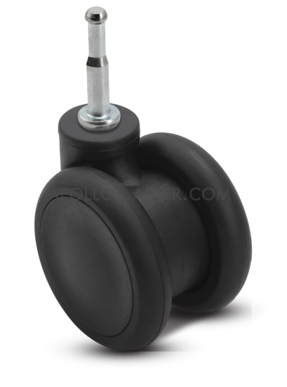 (image for) Caster; Twin Wheel; Swivel; 65mm; Thermoplastized Rubber (Black); Grip Neck (5/16x1-1/2); Black; Riveted Axle; 110# (Item #66694)