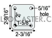 (image for) Caster; Twin; Swivel; 5" (125mm); Polyurethane; Top Plate; 2-3/16"x2-9/16"; hole spacing: 1-5/8"x2"; 5/16" bolt; Black; Rivet; 180# (Item #68664)