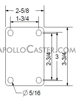 (image for) Caster; Rigid; 6x1-1/4; Flat Free (Grey); Top Plate (2-5/8x3-3/4; holes: 1-3/4x2-3/4 slotted to 3; 5/16 bolt); Zinc; Ball Brng; 150# (Item #67099)