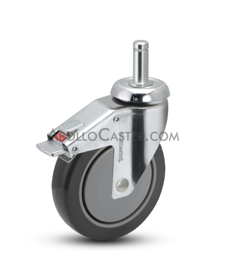 (image for) Caster; Swivel; 4" x 1-1/4"; PolyU on PolyO (Gray); Grip Ring (7/16" x 1-7/16"); Chrome; Precision Ball Brng; 240#; Total Lock; Thread guards (Item #64926) - Click Image to Close