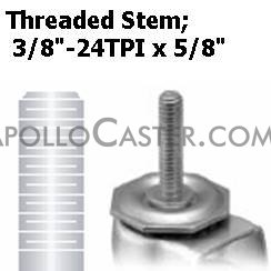 (image for) Caster; Twin Wheel; Swivel; 50mm (2in); Nylon; Threaded Stem (3/8-24TPI (Fine Thread) x 5/8); Black; Zinc Body; 75#; Wheel Brake; Hood (Item #66985)
