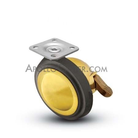 (image for) Caster; Ball; Swivel; 3"; Rubber; Hard; Top Plate; 1-1/2"x1-1/2"; hole spacing: 1"x1"; 3/16 bolt; Brass; Acetyl/ Resin Brng; 100#; Whl Lck (Item #69646)