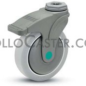 (image for) Caster; Swivel; 4 x 1-1/4; Anti-Microbial TPR (Gray); Hollow Kingpin (1/2 bolt); Nylon; Precision Ball Brng; 275#; Total Lock; Thread guards (Item #66747)