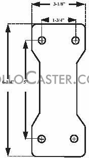 (image for) Caster; Rigid; 4" x 1-1/2"; Rubber (Hard); Top Plate (3-1/8"x6-1/4"; holes: 1-3/4"x5"; 3/8" bolt); Zinc; Nylon Bushing; 300# (Item #64763)