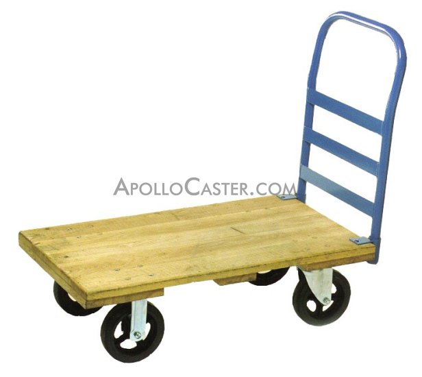 (image for) Platform Truck; 22" x 40"; 8"x2" Swivel and Rigid Phenolic Wheel Casters; Wood Deck; 2000#; Removable metal end rack (single) (Item #64902) - Click Image to Close