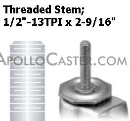 (image for) Caster; Swivel; 3"x1"; Polyolefin; Threaded Stem (1/2"-13TPI x 2-13/16"); Zinc; Plain bore; 175#; Tread Brake (Item #67182)