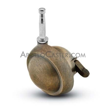 (image for) Caster; Ball; Swivel; 2-1/2"; Metal/ Zinc; Grip Neck; 5/16"x1-1/2"; Antique; Acetyl/ Resin Brng; 100#; Pedal Lock; Wheel (Item #68342)