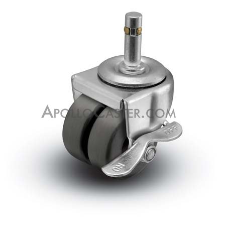 (image for) Caster; Dual Wheel; Swivel; 2" x 7/8" (x2); Rubber (Hard; Non-marking); Grip Ring (7/16" x 1-7/16"); Zinc; Plain bore; 225#; Side friction brake (Item #66326)