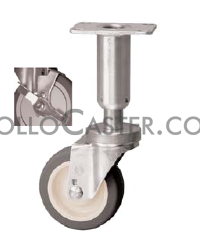 (image for) Leveling Caster; Swivel; 3"x1-1/4"; PolyU on PolyO; Plate (3-1/2"x3-1/2": holes: 2-5/8x2-5/8; 5/16 bolt); 250#; Load height: 7.7" - 9.3"; Brake (Item #66959)