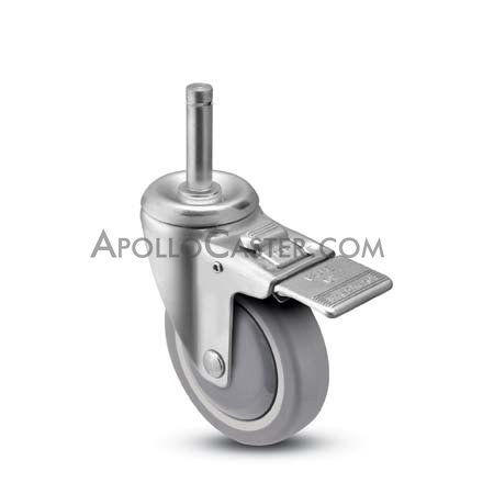 (image for) Caster; Swivel; 3" x 1-1/4"; Thermoplastized Rubber (Gray); Threaded Stem (1/2"-13TPI x 1-1/2"); Stainless; Plain bore; 210#; Total Lock (Item #64722)