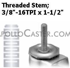 (image for) Caster; Dual Wheel; Swivel; 2" x 7/8" (x2); Polyolefin; Threaded Stem (3/8"-16TPI x 1-1/2"); Black Rig; Plain bore; 225#; Side friction brake (Item #65731)