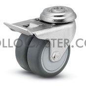 (image for) Caster; Dual Wheel; Swivel; 3" x 1" (x2); Thermoplastized Rubber (Gray); Hollow Kingpin (1/2" bolt); Zinc; Precision Ball Brng; 220#; Total Lock; Thread guards (Item #67385) - Click Image to Close