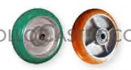 (image for) Caster; Swivel; 4" x 2"; 90A Donut Poly U on Alum; Plate (4"x4-1/2"; holes: 2-5/8"x3-5/8" slots to 3"x3"; 3/8" bolt); Zinc; Sealed Prec Ball Brng; 900#; Brake (Item #63351)