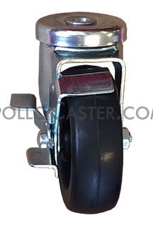 (image for) Caster; Swivel; 4" x 1-1/4"; Polyolefin; Hollow Kingpin (1/2" bolt hole); Stainless; Delrin Spanner; 350#; Tread brake (Item #64392)