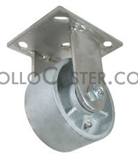 (image for) Caster; Rigid; 4" x 2"; Cast Iron; Plate; 4"x4-1/2"; holes: 2-5/8"x3-5/8" (slotted to 3"x3"); 3/8" bolt; Zinc; Roller Brng; Wgt Cap: 900# (Item #69907)