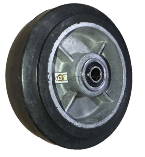 (image for) Caster; Swivel; 6" x 2"; Rubber on Alum; Hollow Kingpin (1/2" bolt hole); Zinc; Sealed Prec Ball Brng; 400#; Wheel brake (Item #63913)