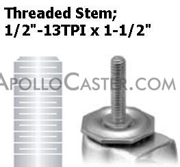 (image for) Caster; Dual Wheel; Swivel; 2" x 7/8" (x2); Polyolefin; Threaded Stem (1/2"-13TPI x 1-1/2"); Zinc; Plain bore; 225# (Item #66509)