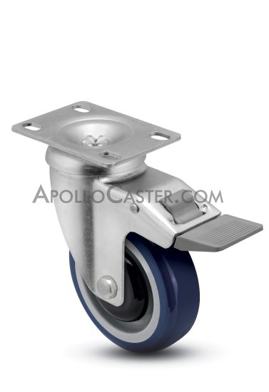 (image for) Caster; Swivel; 4" x 1-1/4"; PolyU on PolyO (Blue); Plate (2-5/8"x3-3/4"; holes: 1-3/4"x2-3/4" slotted to 3"; 5/16" bolt); Zinc; Prec Ball Brng; 315# (Item #64729)