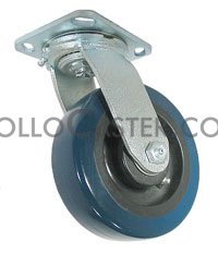 (image for) Caster; Swivel; 6" x 1-1/2"; PolyU on PolyO (Blue); Top Plate (4"x4-1/2"; holes: 2-5/8"x3-5/8" slotted to 3"x3"; 3/8" bolt); Zinc; Roller Brng; 600# (Item #66070) - Click Image to Close