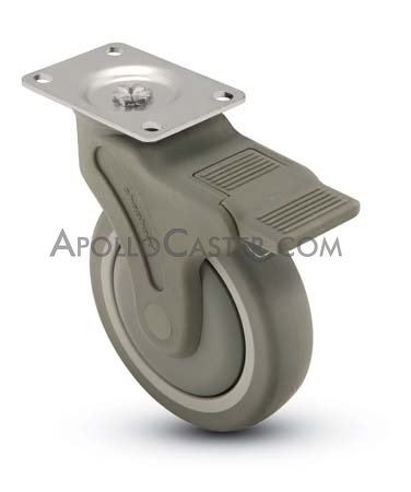 (image for) Caster; Swivel; 6" x 1-1/4"; PolyU on PolyO (Gray); Plate (2-1/2"x3-5/8": holes: 1-3/4"x2-13/16" (slotted to 3-1/16"); 5/16" bolt); Prec BB; 325#; Total Lock (Item #65971)