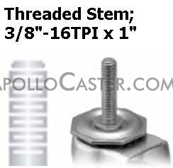 (image for) Caster; Twin; Swivel; 2" (50mm); Polyurethane; Threaded Stem; 3/8"-16TPI x 1"; Black; Rivet; 75#; Pedal Lock; Wheel (Item #68673)