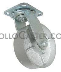(image for) Caster; Swivel; 6 x 2-1/2; Cast Iron; Top Plate; 4-1/2x6-1/4; hole spacing: 2-7/16x4-15/16 (slotted to 3-3/8x5-1/4); 1/2 bolt; Zinc; Roller Brng; 1800# (Item #68275)