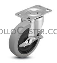 (image for) Caster; Swivel; 3" x 13/16"; PolyU on PolyO (Gray); Plate (2-5/8"x3-3/4"; holes: 1-3/4"x2-3/4" slots to 3"; 5/16" bolt); Plain bore; 120#; Side friction Brk (Item #65479)