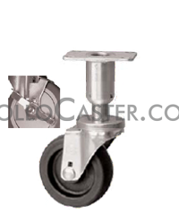 (image for) Leveling Caster; Swivel; 3"x1-1/4"; Polyolefin; Plate (3-1/2"x3-1/2": holes: 2-5/8x2-5/8; 5/16 bolt); Zinc; Plain bore; 300#; Load height: 6.06" - 6.81"; Brake (Item #66963) - Click Image to Close