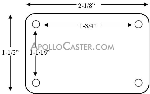 (image for) Caster; Rigid; 1-1/2" x 3/4"; Polyolefin (Dark); Top Plate; 1-1/2"x2-1/8"; 4-hole spacing: 1-1/16"x1-3/4"; 3/16" bolt; Zinc; Plain bore; 60# (Item #67544)