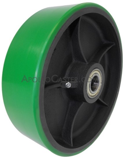 (image for) Wheel; 12" x 2-1/2"; PolyU on Cast Iron (Usu Red or Green); Roller Brng; 1" Bore; 2-3/4" Hub Length; 2500# (Item #88129)