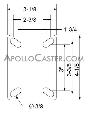 (image for) Caster; Rigid; 3" x 1-1/4"; PolyU on PolyO (Gray);; Top Plate; 3-1/8x4-1/8; hole spacing: 1-3/4x3 (slotted to 2-3/8x3-3/8); 3/8 bolt; Zinc; Ball Brng; 250# (Item #68291)