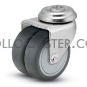 (image for) Caster; Dual Wheel; Swivel; 2"x 13/16" (x2); Thermoplastized Rubber (Gray); Hollow Kingpin (1/2" bolt); Zinc; Precision Ball Brng; 200#; Thread guards (Item #67152)