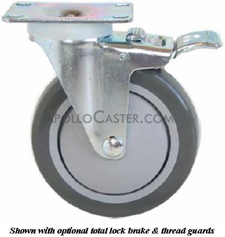 (image for) Caster; Swivel; 3x1-1/4; Thermoplastized Rubber (Gray); Plate; 2-1/2x3-3/4; holes: 1-3/4x2-7/8 (slotted to 3); 5/16 bolt; Ball Brng; 210#; Pedal Lock (Item #68829)