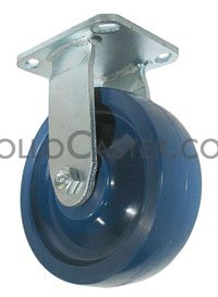 (image for) Caster; Rigid; 5" x 2"; Polyurethane (Blue); Plate; 4"x4-1/2"; holes: 2-5/8"x3-5/8" (slotted to 3"x3"); 3/8" bolt; Stainless; Delrin Brng; 800# (Item #68143)